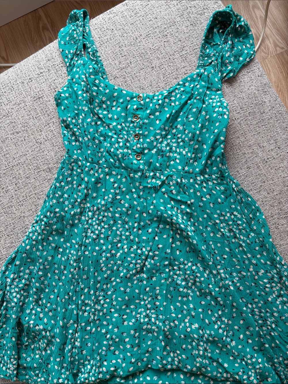 Billabong Women’s Teal Floral Ruffle Strap Dress